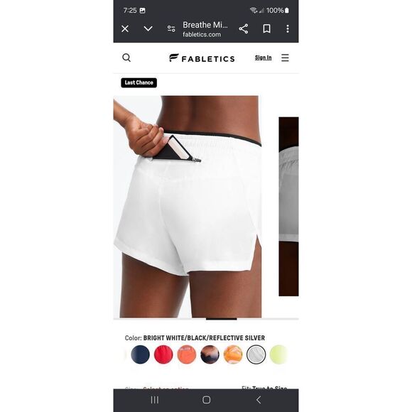 New Small  Fabletics Bright White and Black Breathe Run Shorts with Built in Pan - Picture 4 of 12